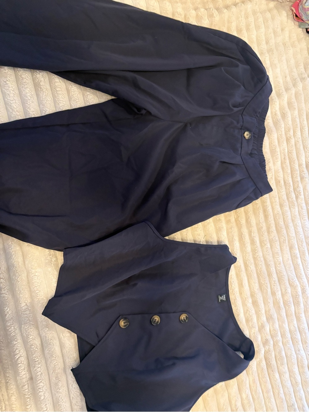SHEIN Navy Two-Piece Jumpsuit Set with Button Front Top